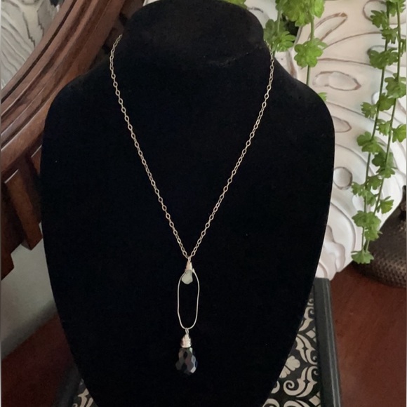 Anthropologie Jewelry - NWOT Anthropologie Sterling Silver & Multi-faceted Black Stone Necklace